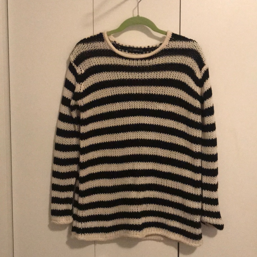 Zara Black and White Striped Oversized Sweater